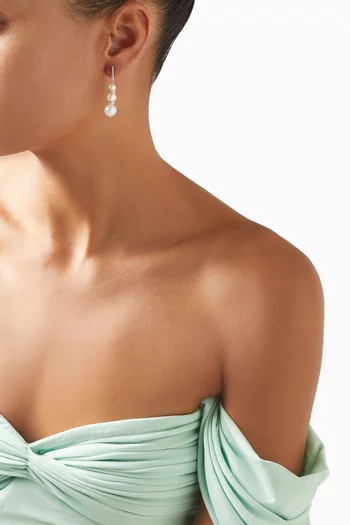 Three Pearl Ball Drop & Diamonds Earrings in 14kt Yellow Gold      