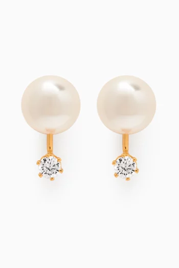 Large Pearl CZ Jacket Earrings in Gold-vermeil