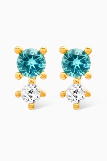 CZ & Crystal Stud Earrings in Gold-plated Brass