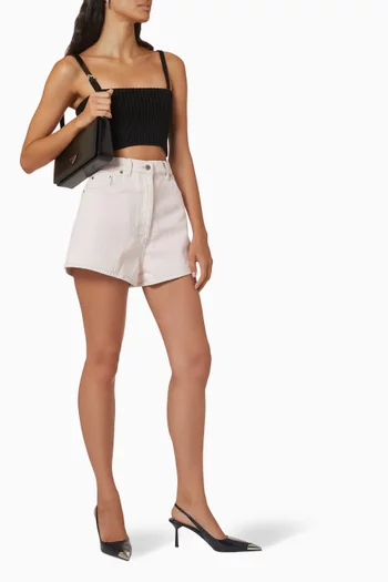 Triangle Logo Patch Crop Top in Wool Rib-knit  