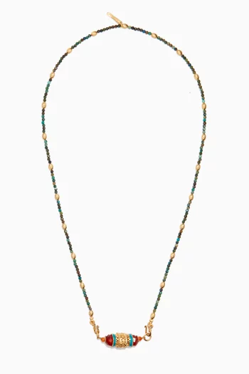 Carnelian Chrysocolla Beaded Pendant Necklace in 18kt Gold-plated Metal    