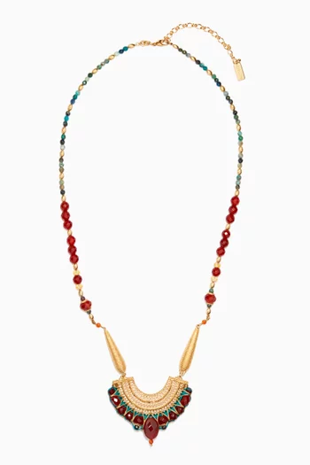 Carnelian Chrysocolla Citrine Pendant Necklace in 18kt Gold-plated Metal    
