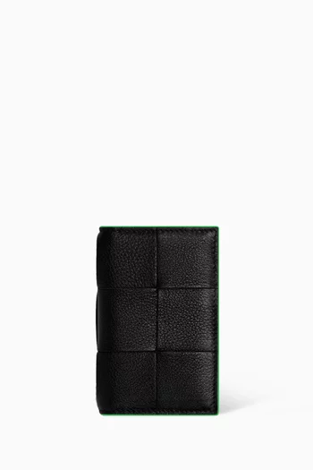 Flap Card Case in Intreccio Grained Leather