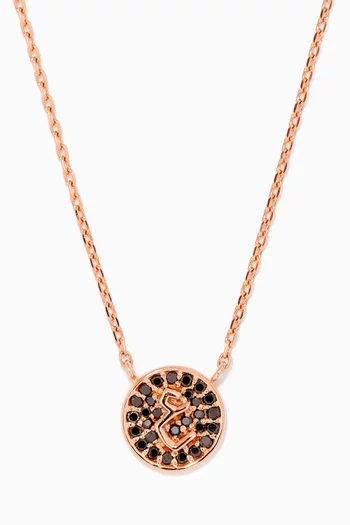 Round Arabic "EIN" Letter Black Diamond Necklace in 18kt Rose Gold   