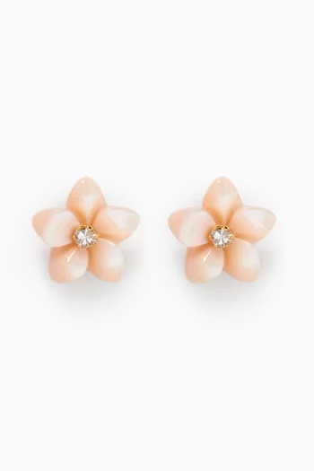 Floral Mother of Pearl Diamond Earrings in 18kt Yellow Gold          