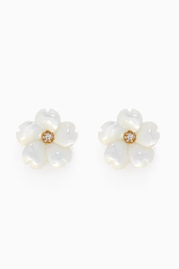 Flower Mother of Pearl Diamond Earrings in 18kt Yellow Gold         