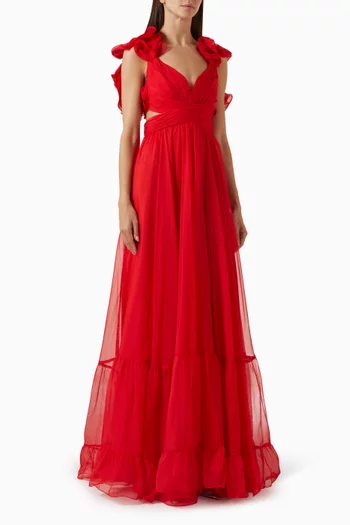 Ruffle Tiered Gown in Chiffon