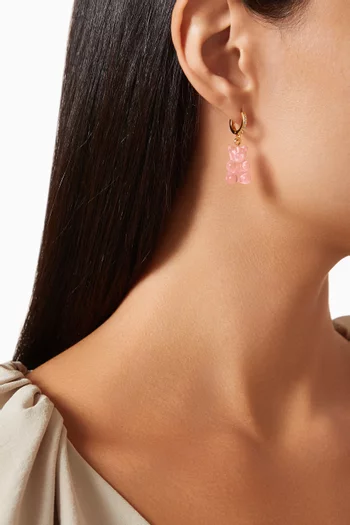 قرط نوستالجيا بتصميم دب راتنج وحلقة مطلية بذهب عيار 18