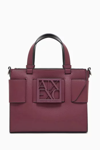 Logo Plaque Big Tote Bag in Faux Leather