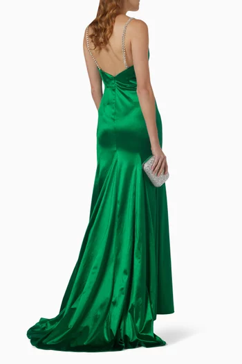 Crystal Embellished Gown in Satin