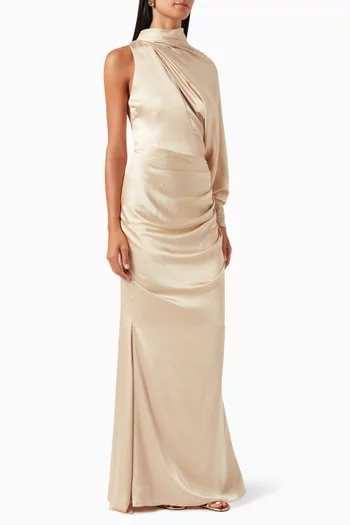 One-Shoulder Draped Gown in Crepe