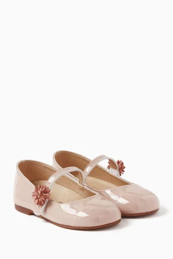 Flower-embellished Ballerina Shoes in Patent Leather
