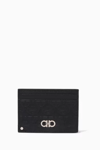 Gancini Card Holder in Embossed Leather