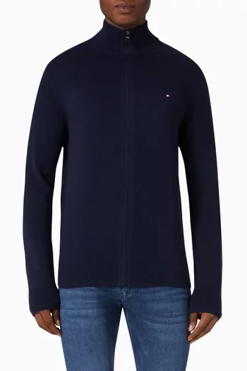 Logo Zip-through Cardigan in Pima Cotton