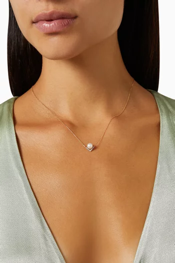 Right Angle Pearl & Diamond Necklace in 14kt Yellow Gold