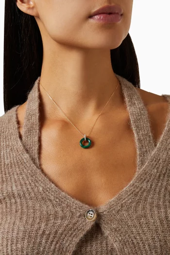 Malachite Donut & Diamond Necklace in 14kt Yellow Gold
