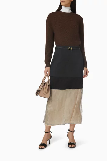 Gonna Midi Skirt in Ribbed Wool & Metallic Mesh