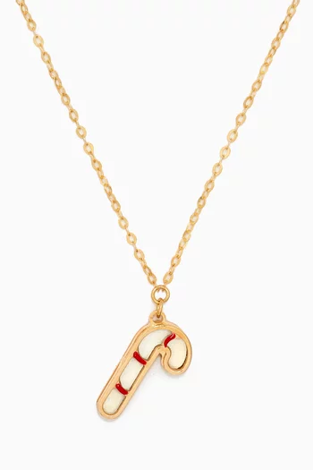 Christmas Candy Cane Double-sided Pendant Necklace in 18kt Yellow Gold