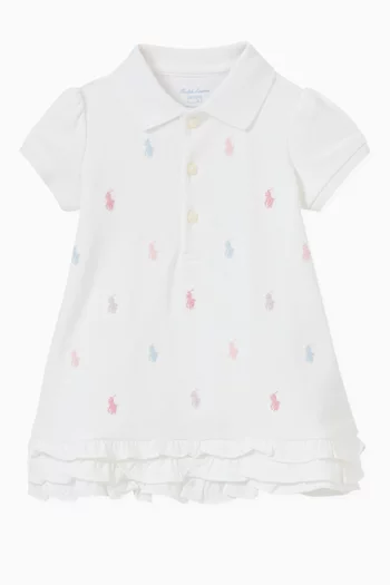 طقم فستان بولو وسروال تحتي قطن بكشكش