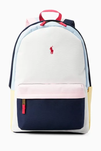 حقيبة ظهر مقسمة بألوان بشعار لاعب البولو بحجم صغير نايلون