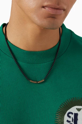 Logo Necklace in Leather & Stainless Steel