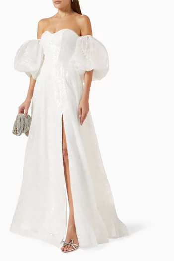 Off-shoulder Gown in Tulle