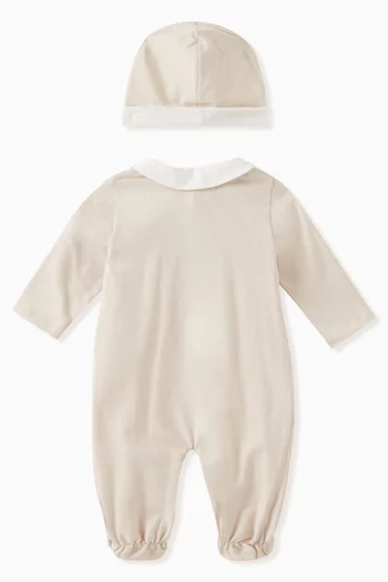 Logo Sleepsuit & Hat Set in Cotton Jersey