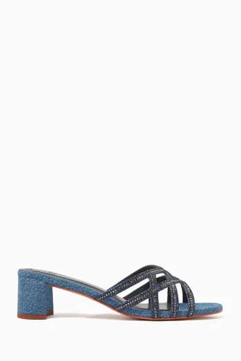 Amos 50 Crystal-embellished Mule Sandals in Denim