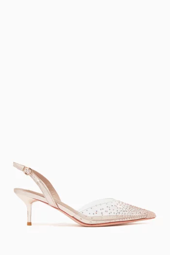 Flavie 55 Crystal Slingback Pumps in PVC & Metallic Leather