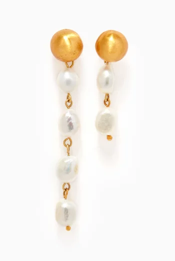 Blossom Pearl Asymmetric Earrings in 24kt Gold-plated Brass