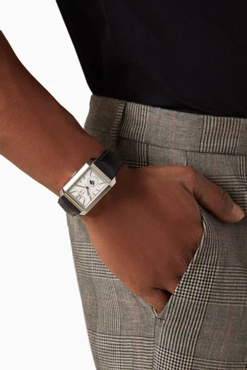 Hampton Automatic Stainless Steel & Leather Watch, 48 x 31mm