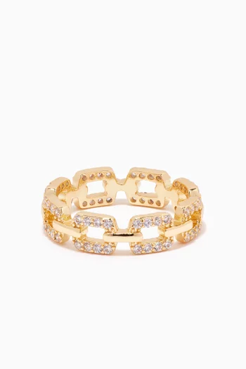 CZ Pavé Link Ring in 14kt Gold-plated Brass