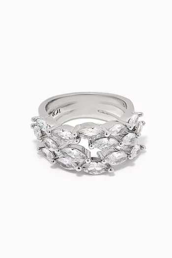 CZ Triple-row Marquise Ring in Rhodium-plated Brass