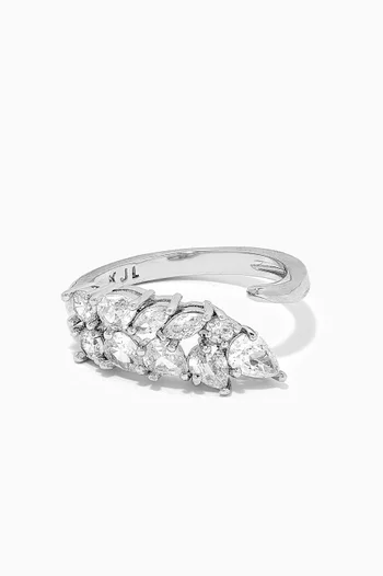 CZ Multi-shape Cluster Open Ring in Rhodium-plated Brass