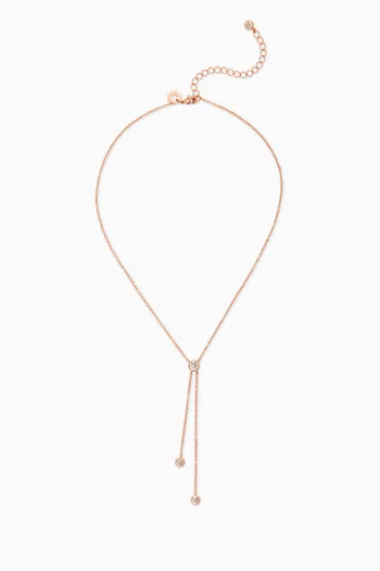 CZ Round-cut Lariat Necklace in 14kt Rose Gold-plated Brass
