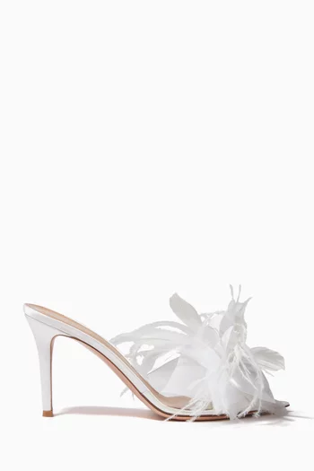 Bridal Feather-embellished 85 Mule Sandals in Satin
