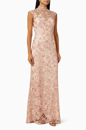 High-neck Maxi Dress in Lace