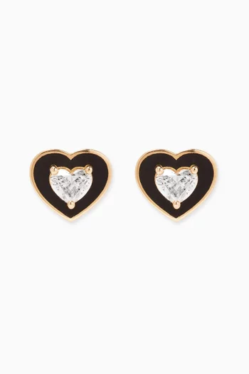 Mini Heart-shaped Diamond Studs in 18kt Yellow Gold