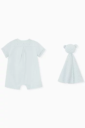 Logo Romper & Blanket Set in Cotton Jersey