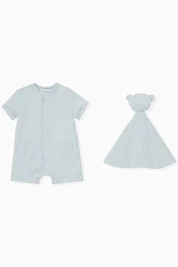 Logo Romper & Blanket Set in Cotton Jersey