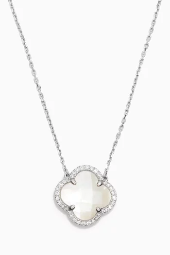 Victoria Clover Mother of Pearl & Diamonds Necklace in 18kt White Gold