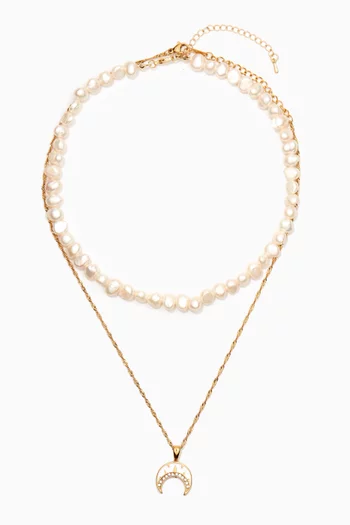 Crescent Layered Pearl Necklace in Tarnish-free stainless steel