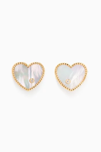 Heart Diamond Stud Earrings in 9kt Yellow Gold