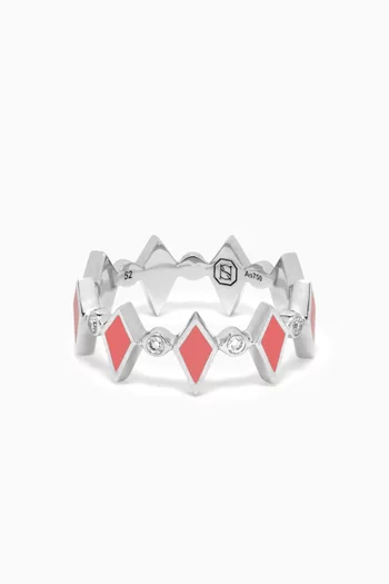 Mosaic Diamonds & Enamel Ring in 18kt White Gold