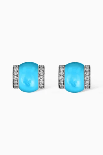 Cerith Diamond & Turquoise Studs in 18kt White Gold