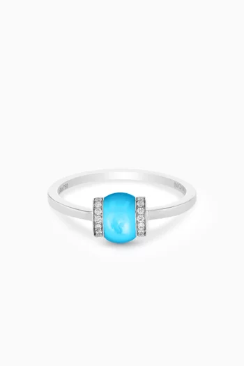 Single Cerith Diamond & Turquoise Ring in 18kt White Gold