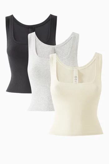 Rib Tank in Cotton, Set of 3