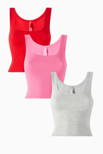 Rib Tank in Cotton, Set of 3