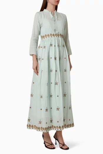 Embroidered Midi Dress in Cotton Blend