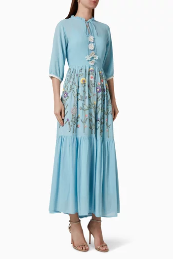 Embroidered Maxi Dress in Cotton Blend